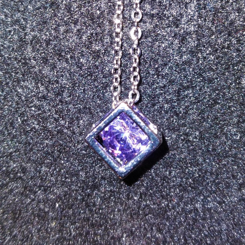 New Purple CZ in a White Gold Plated Box on 925 Sterling Silver Chain
